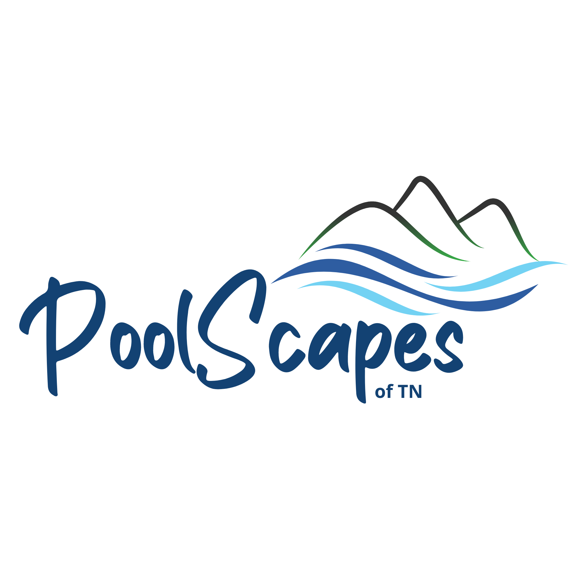 Logo for PoolScapes of Tennessee featuring modern, clean typography with a stylized water wave icon. The branding emphasizes their connection to D&S Builders and their focus on commercial pool and spa services.