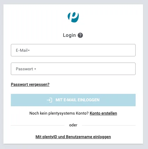 Screenshot des PlentyONE Login Fensters