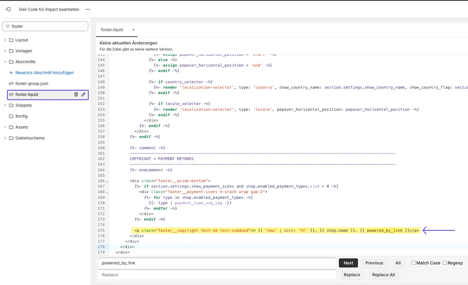 Affected line of code in the Impact Theme