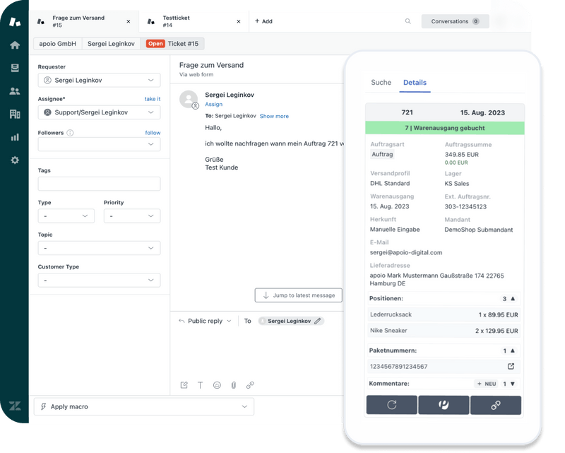Schaubild der plentymarkets Zendesk App