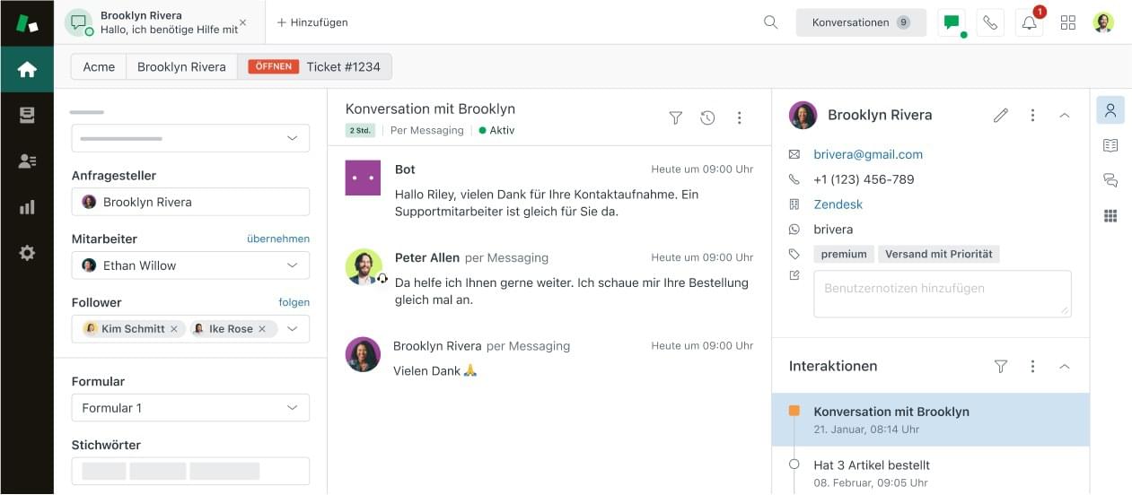 Ansicht der Zendesk App