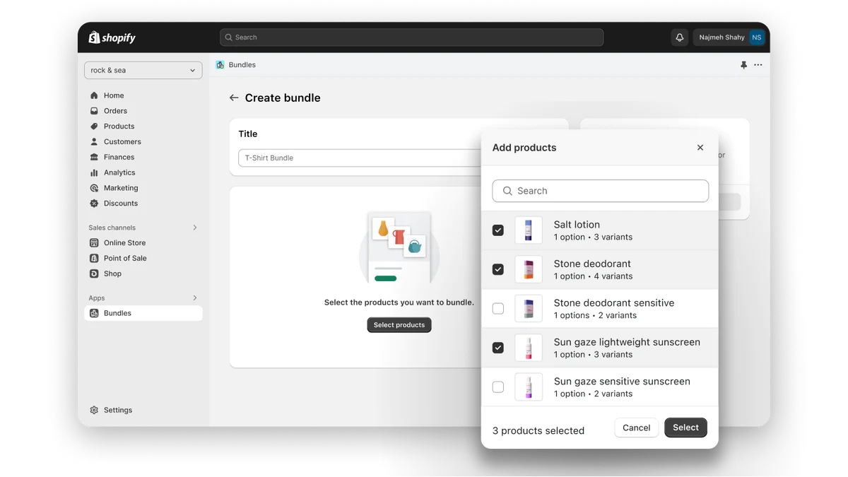 Screenshot aus der Shopify Bundles App