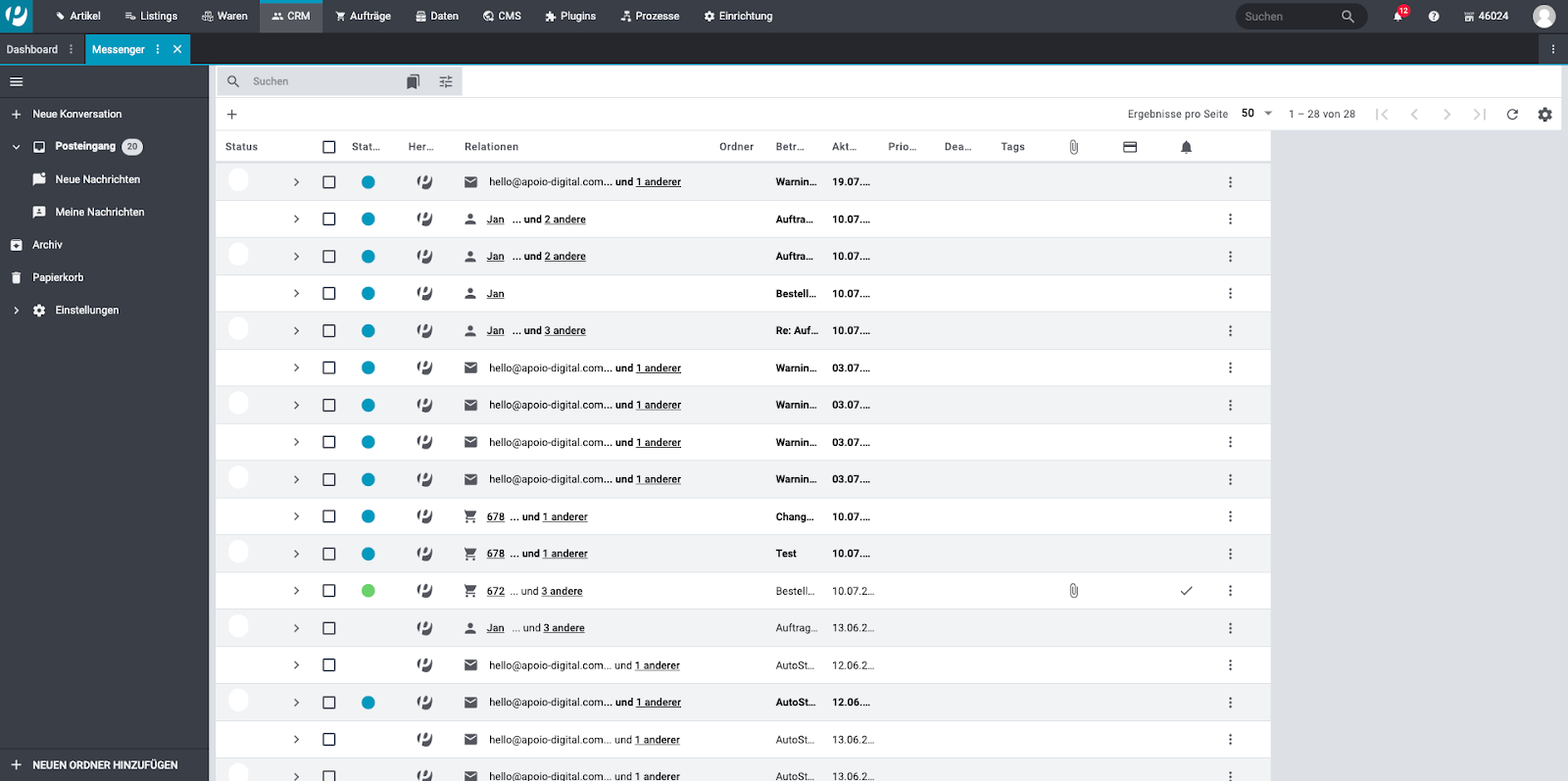 plentymarkets Messenger Screenshot