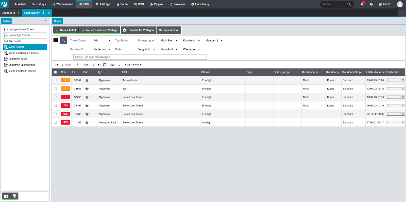plentymarkets Ticketsystem Screenshot