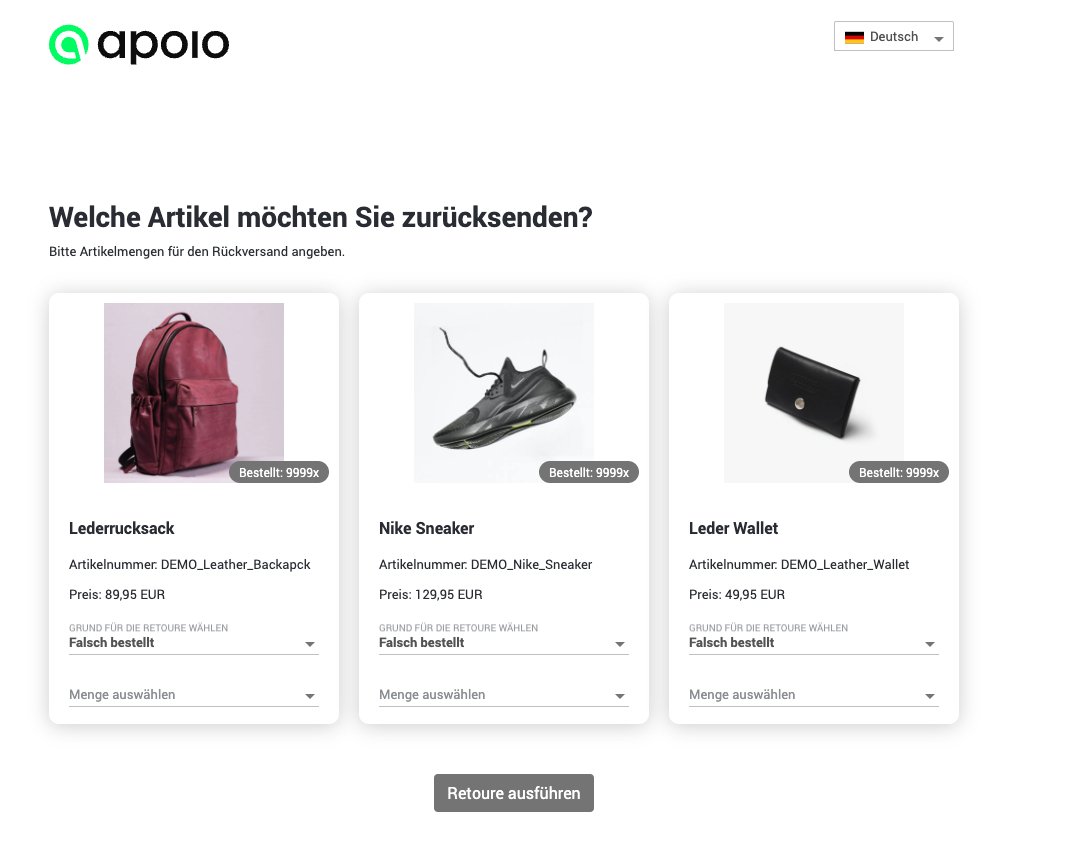 apoio Retourenportal Beispielansicht