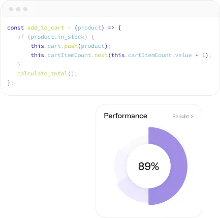 example of code for adding item to cart and circle which shows performance