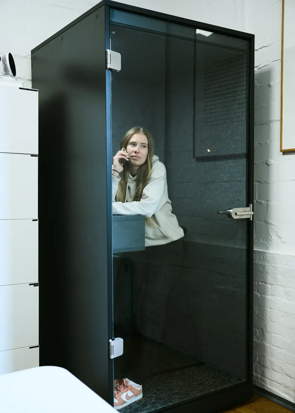woman in call box