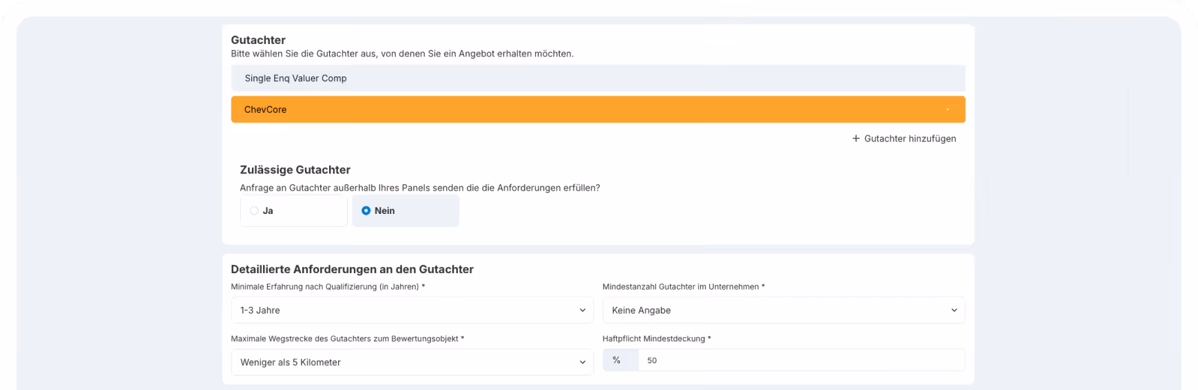 Screenshot WBW Plattform – Lead-Generierung und Prozess-Management für Immobilienbewertungen