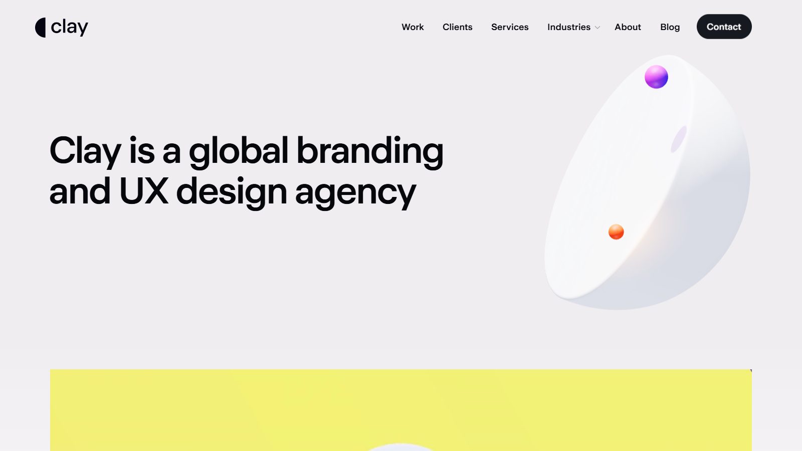 Clay homepage hero: a global branding and UX design agency