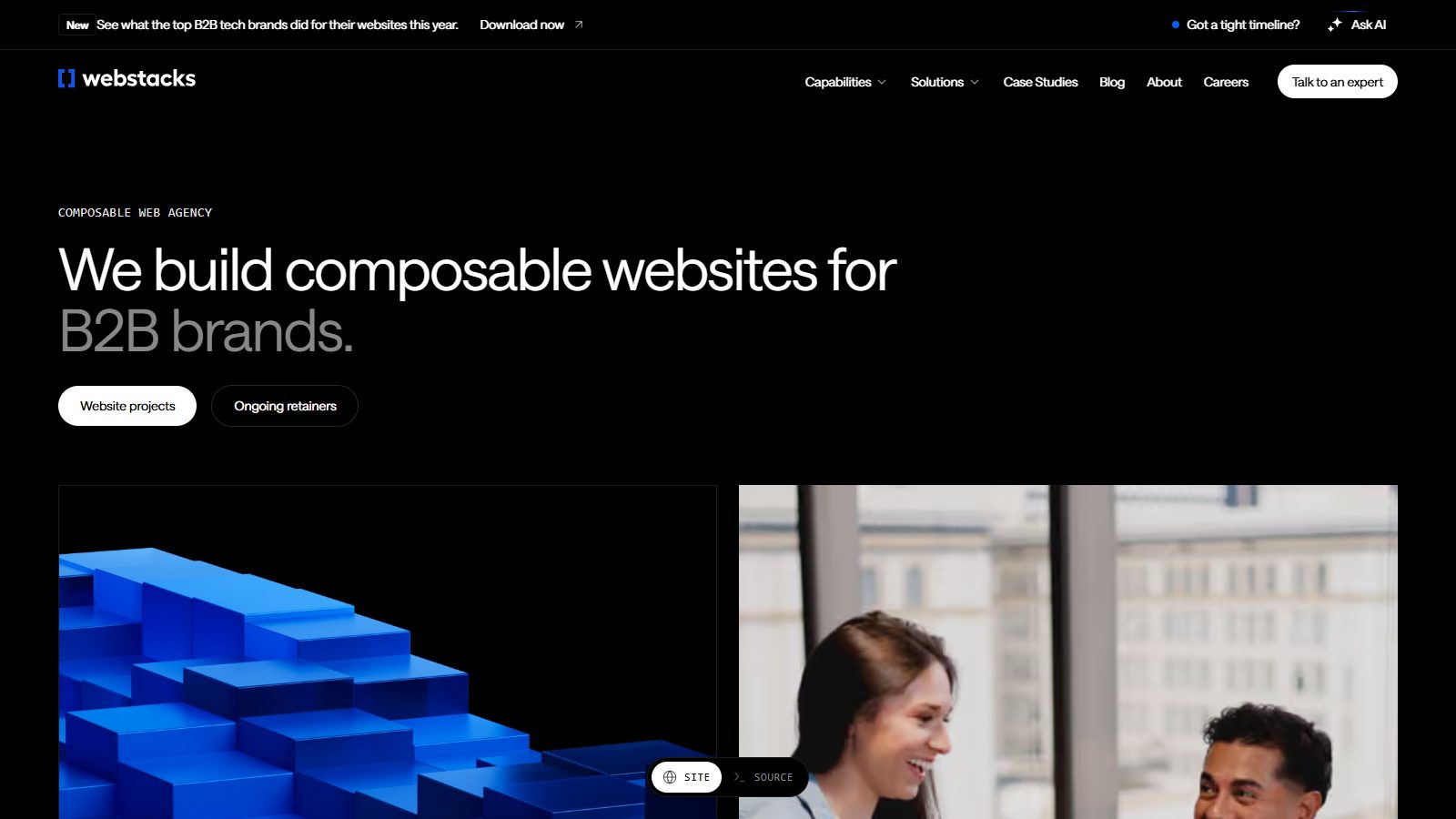 Webstacks homepage hero: we build composable websites for B2B brands