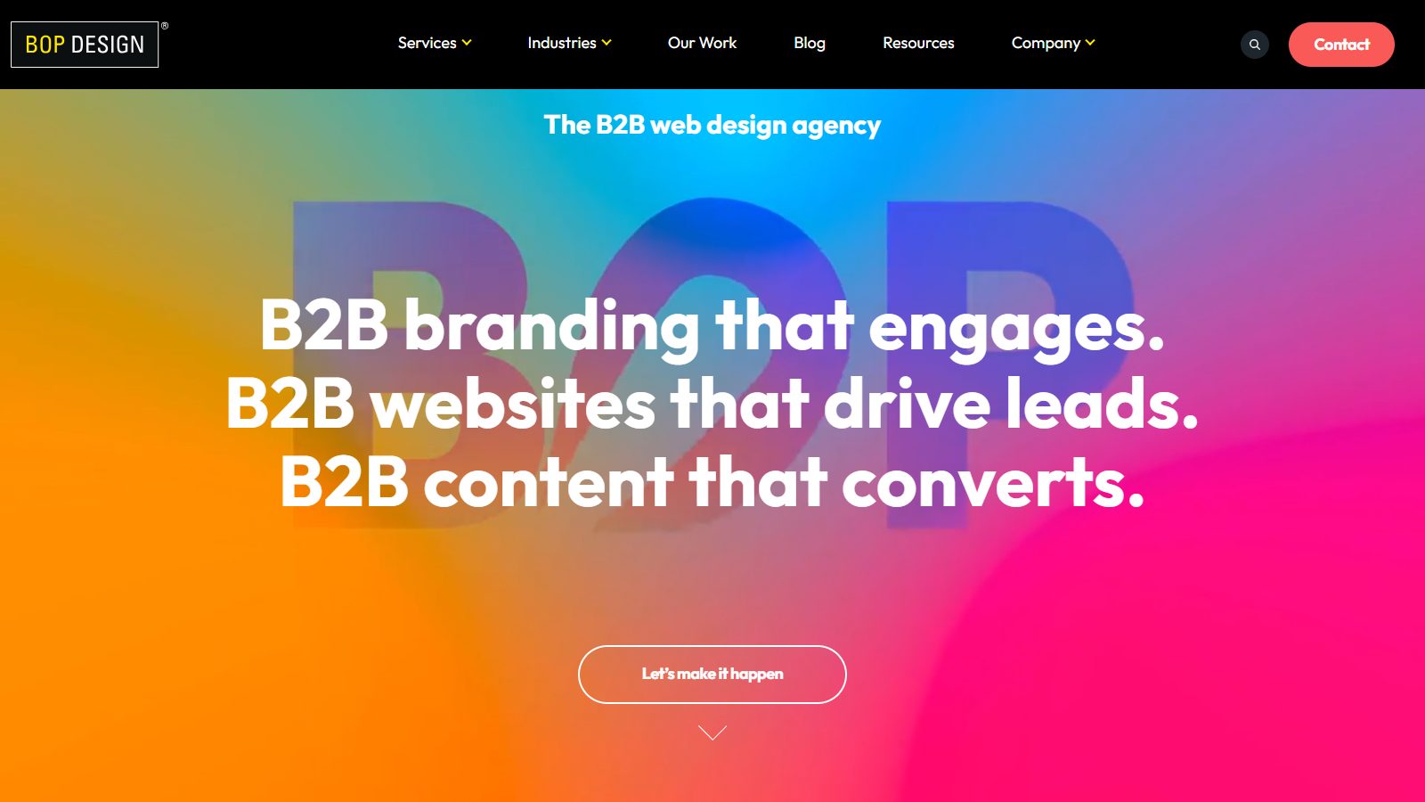 Bop Design homepage hero: B2B branding, websites and content
