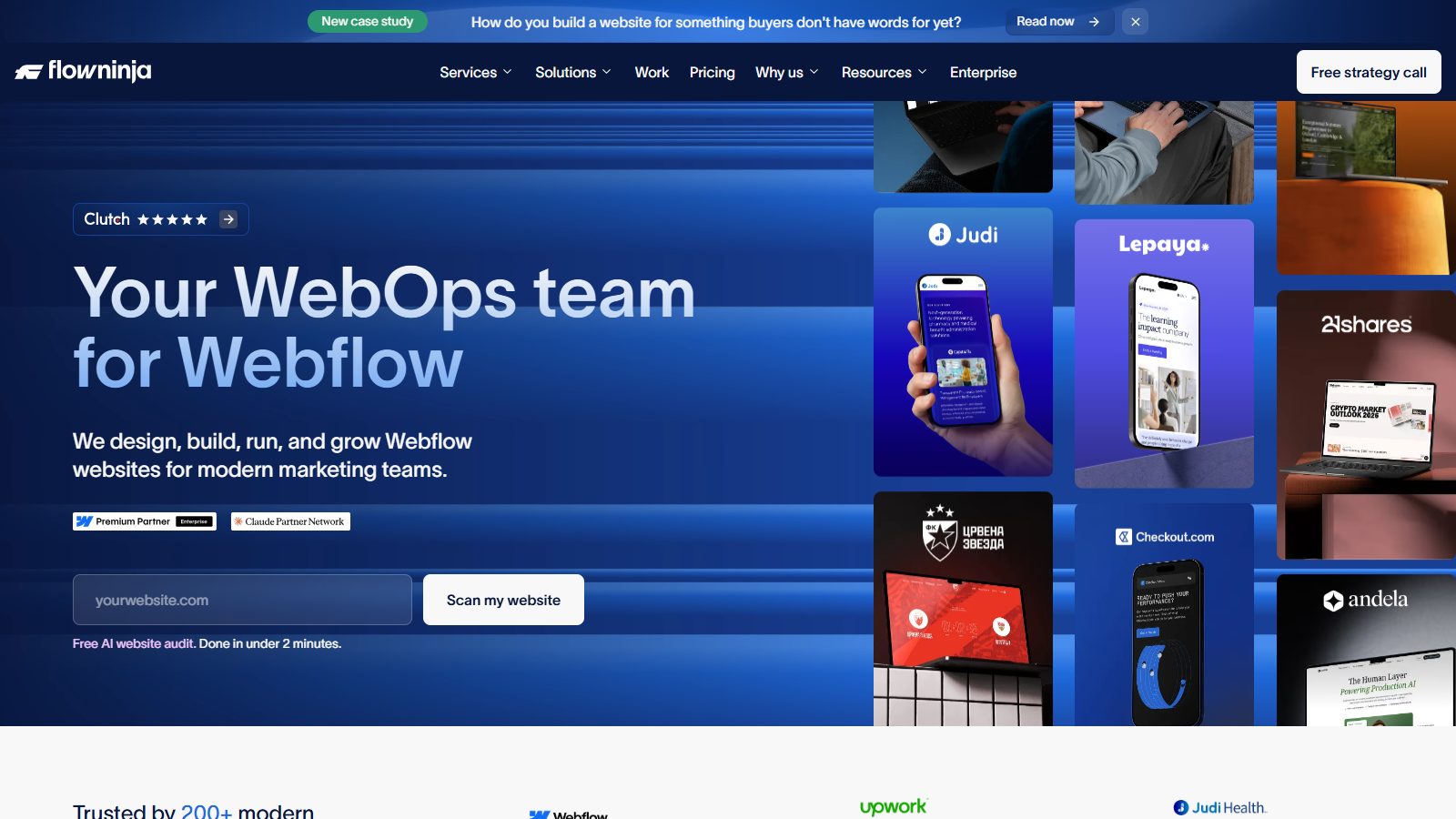 Flow Ninja homepage hero: your WebOps team for Webflow