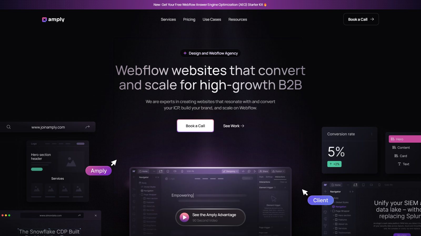 Amply homepage hero: Webflow websites that convert and scale for high-growth B2B