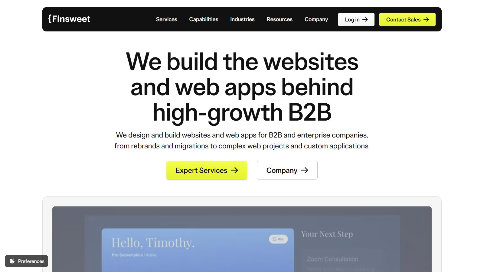 Finsweet homepage hero: the websites and web apps behind high-growth B2B