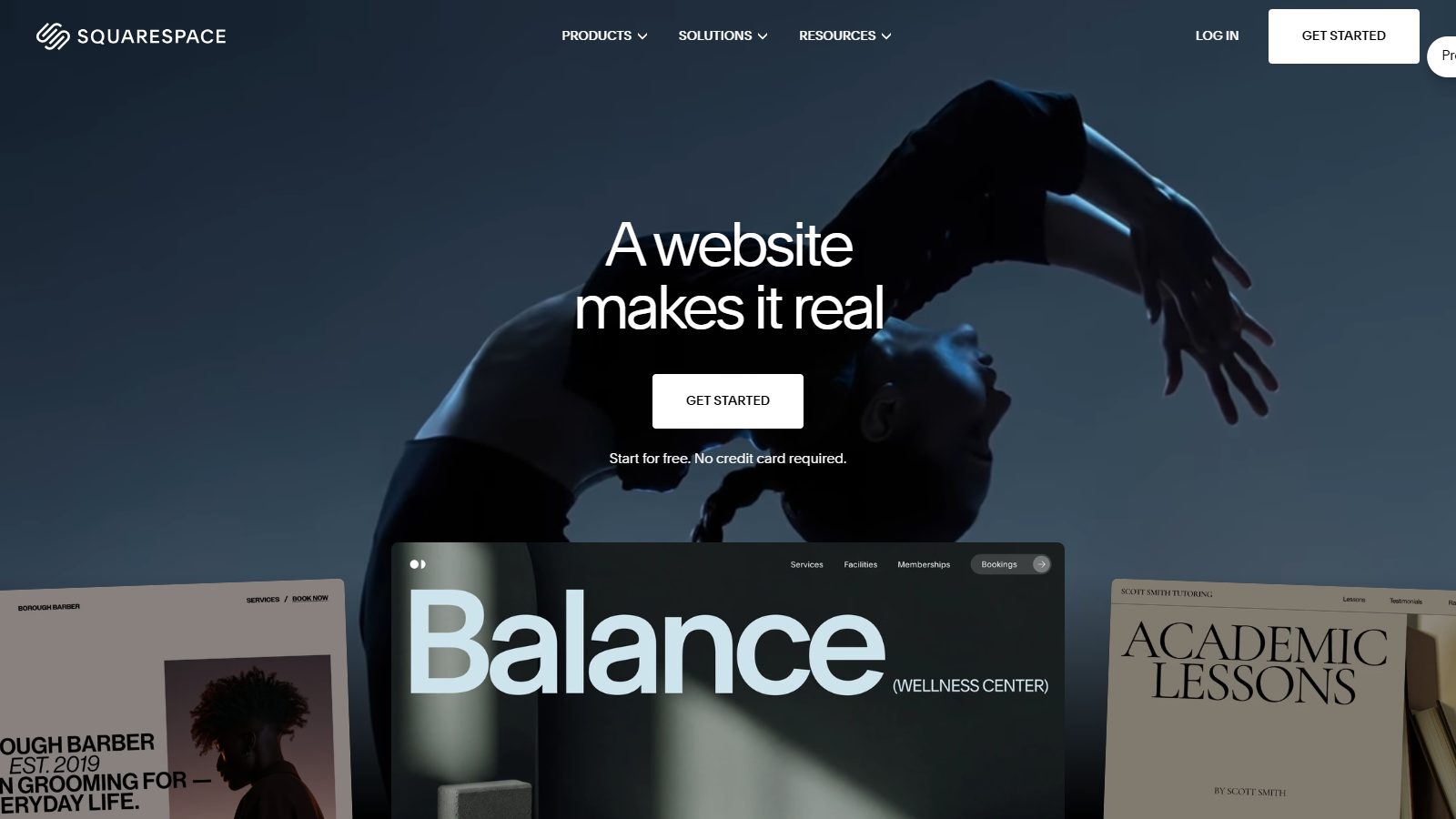 Squarespace homepage hero: A website makes it real