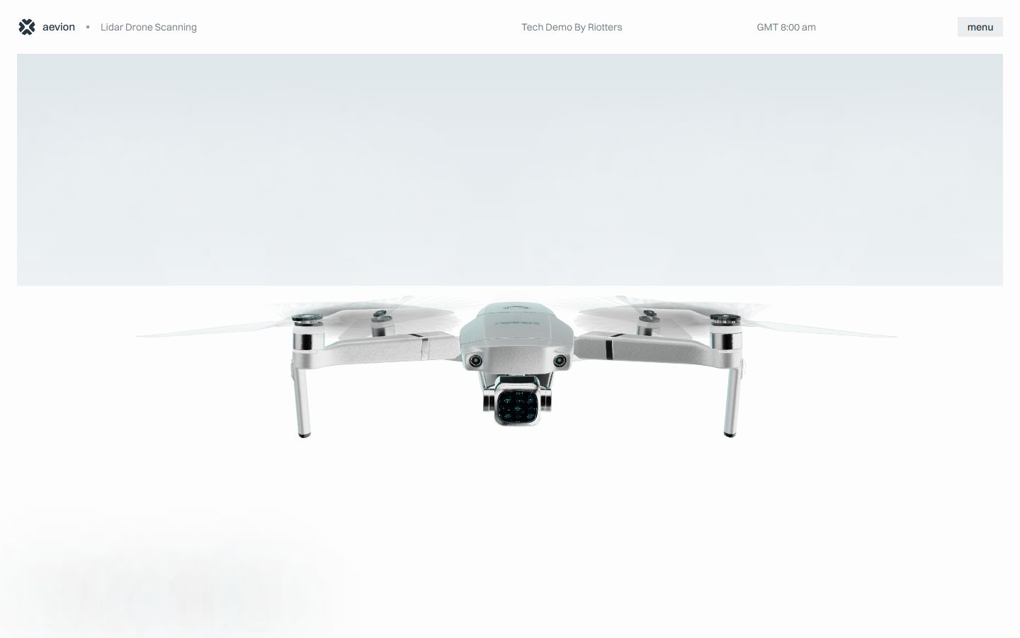 Riotters LIDAR drone demo site with a 3D WebGL model of a white drone