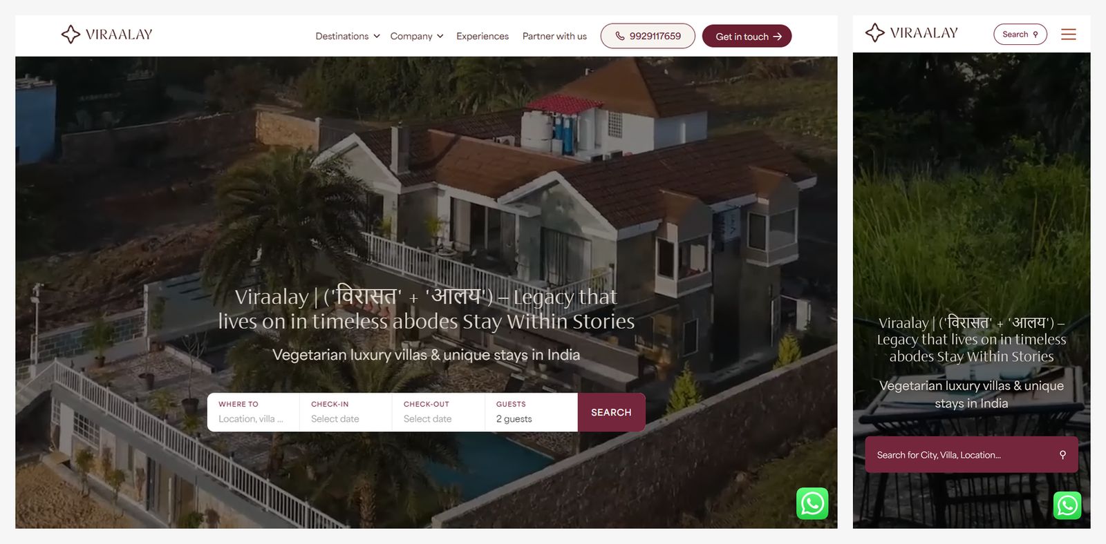 Viraalay homepage on desktop and mobile with Devanagari and Latin text in the hero