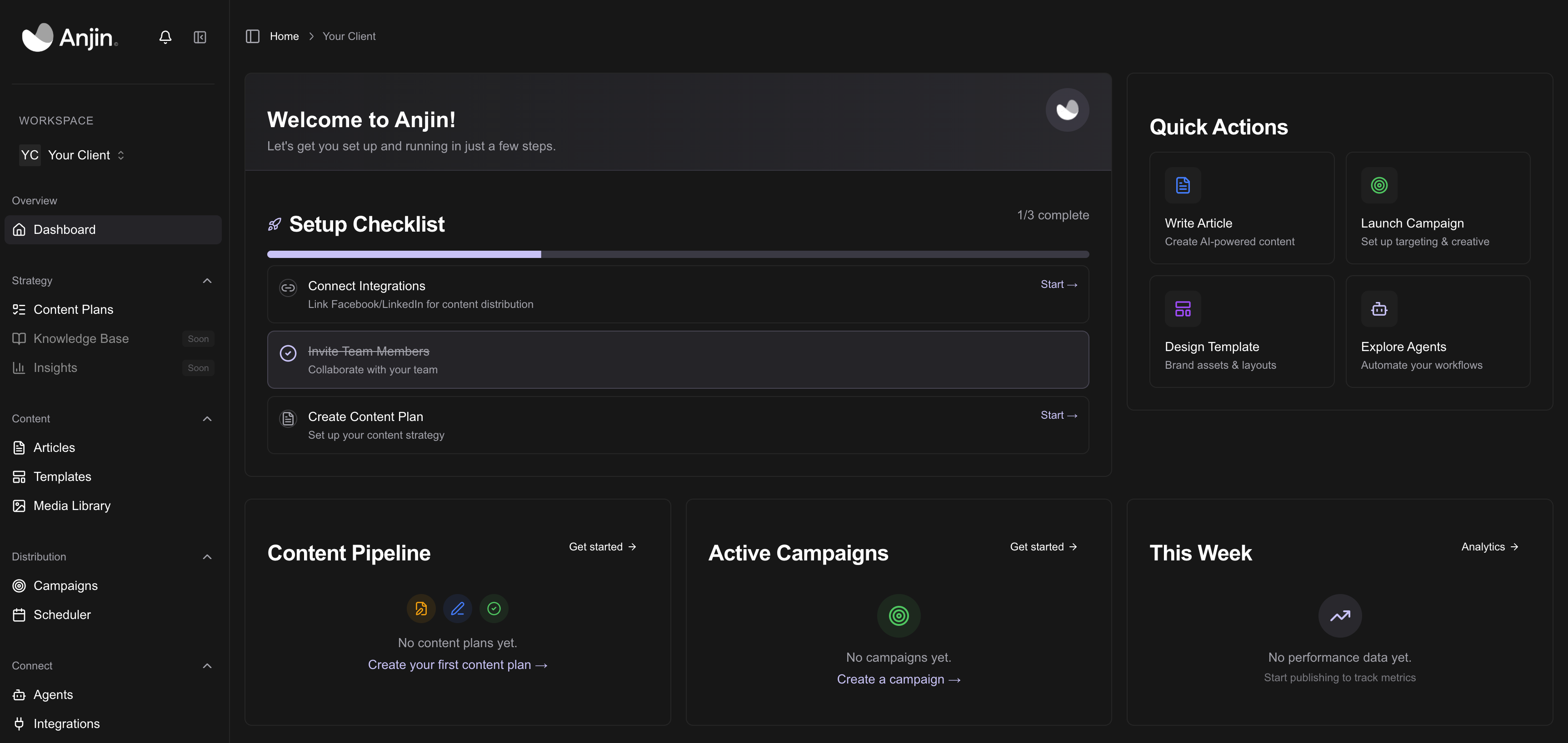 Anjin Marketing Operating System dashboard 