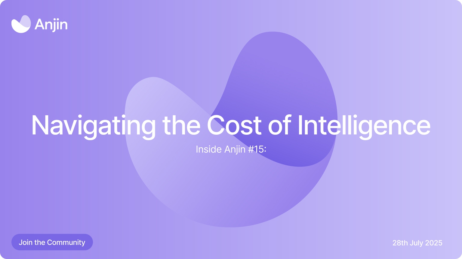 Feature image for Inside Anjin #15: Navigating the Cost of Intelligence highlighting key themes such as AI cost, inference efficiency, pricing models.