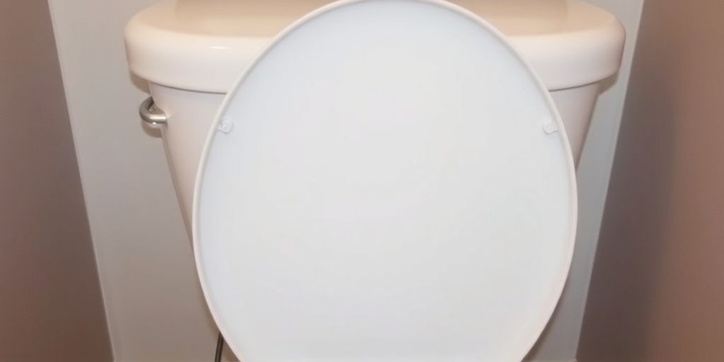 Close-up of a toilet tank with water and flush mechanism.