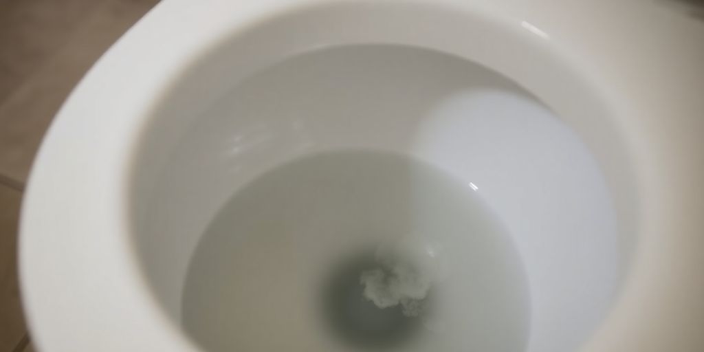 Toilet bowl in a bathroom with a noticeable odor.