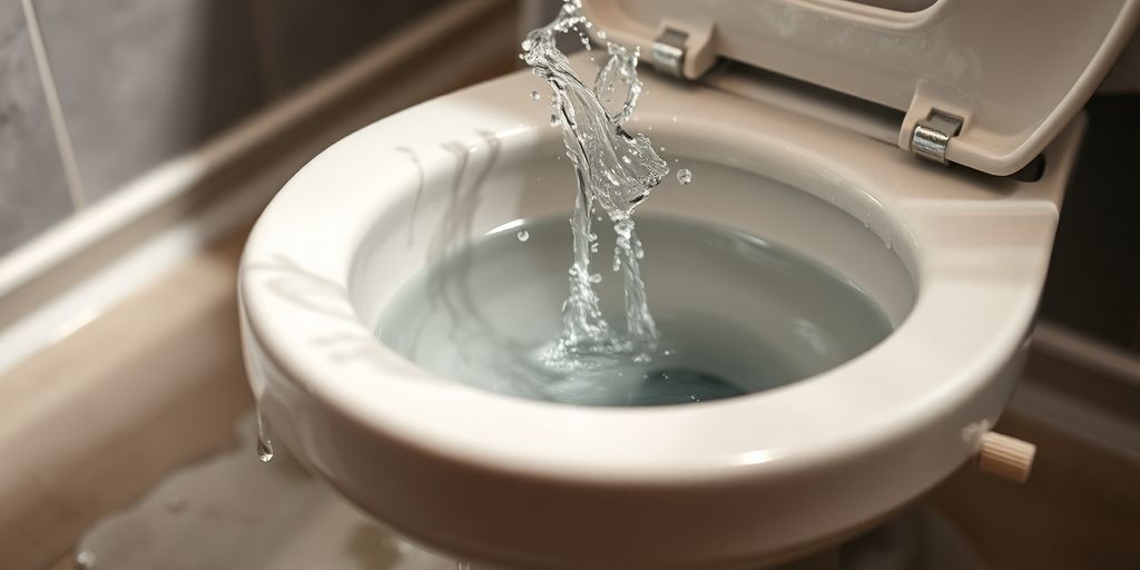 Overflowing toilet with water spilling onto the floor.