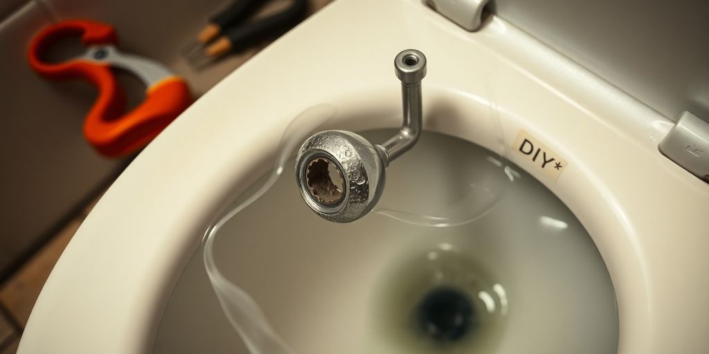 Broken toilet handle with tools nearby for repair.