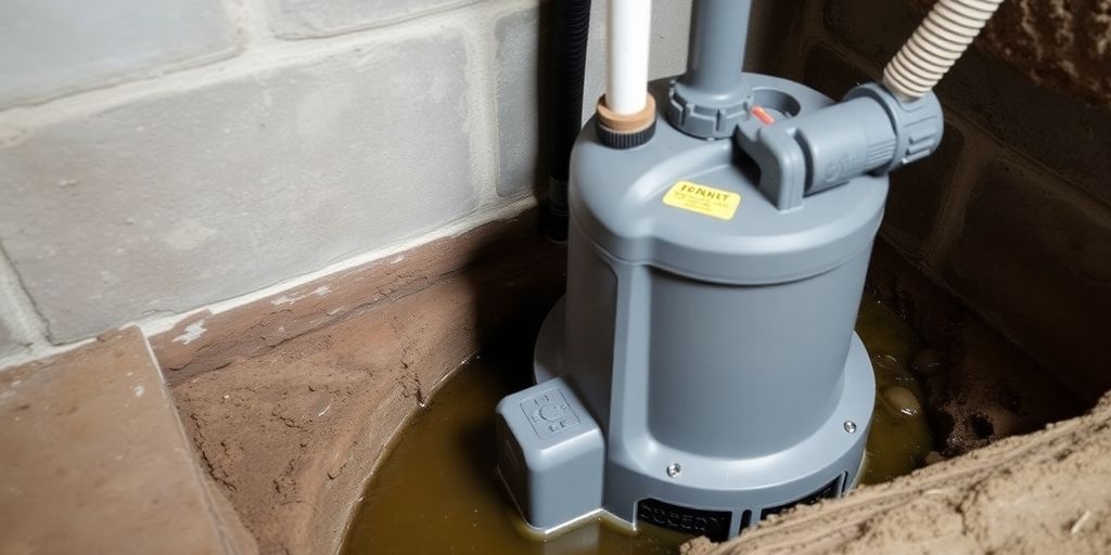 New sump pump installation in a residential basement.