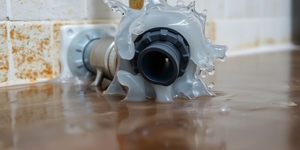 Burst pipe with water flooding the floor in Calgary.