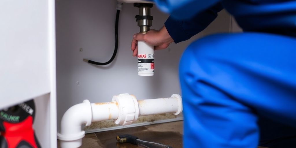 Plumber fixing a burst pipe in a rental property.