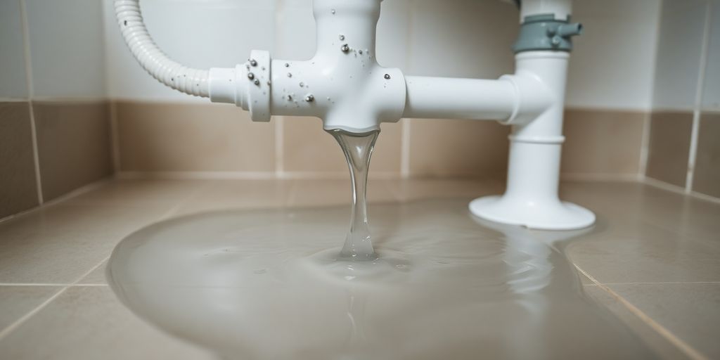 Burst pipe leaking water in a rental property.