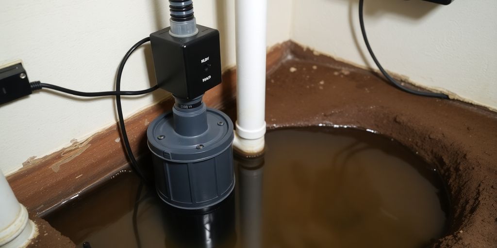 Photograph of a sump pump and backup power source.