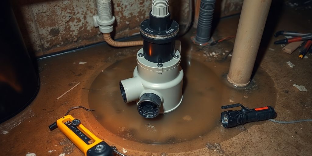 Malfunctioning sump pump in a flooded basement.
