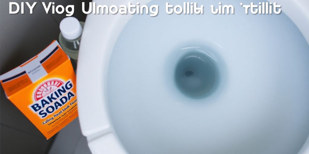 Toilet with household items for unclogging solution.