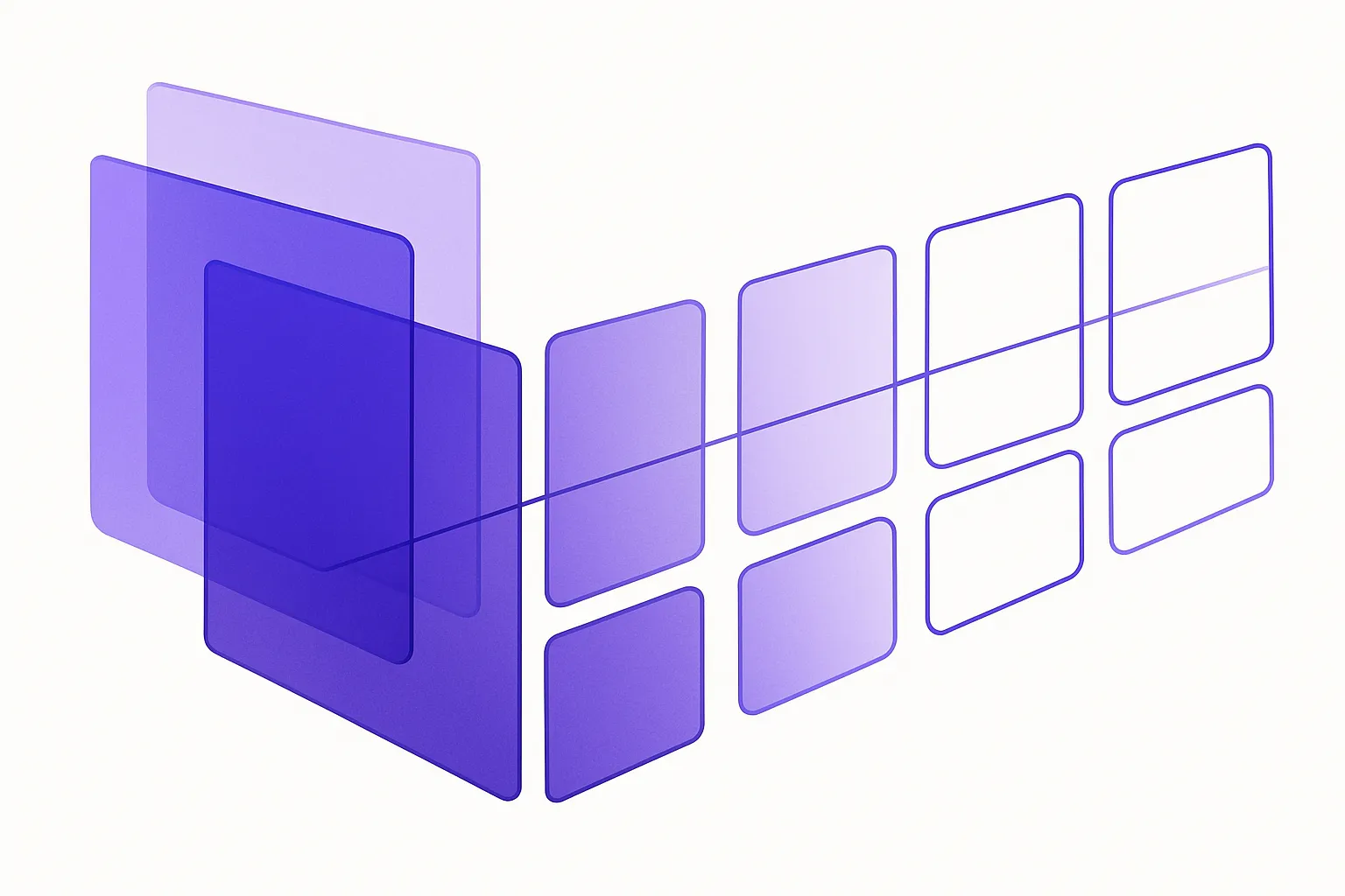 Abstract layered blocks settling into ordered rows, suggesting records loading into a system in sequence