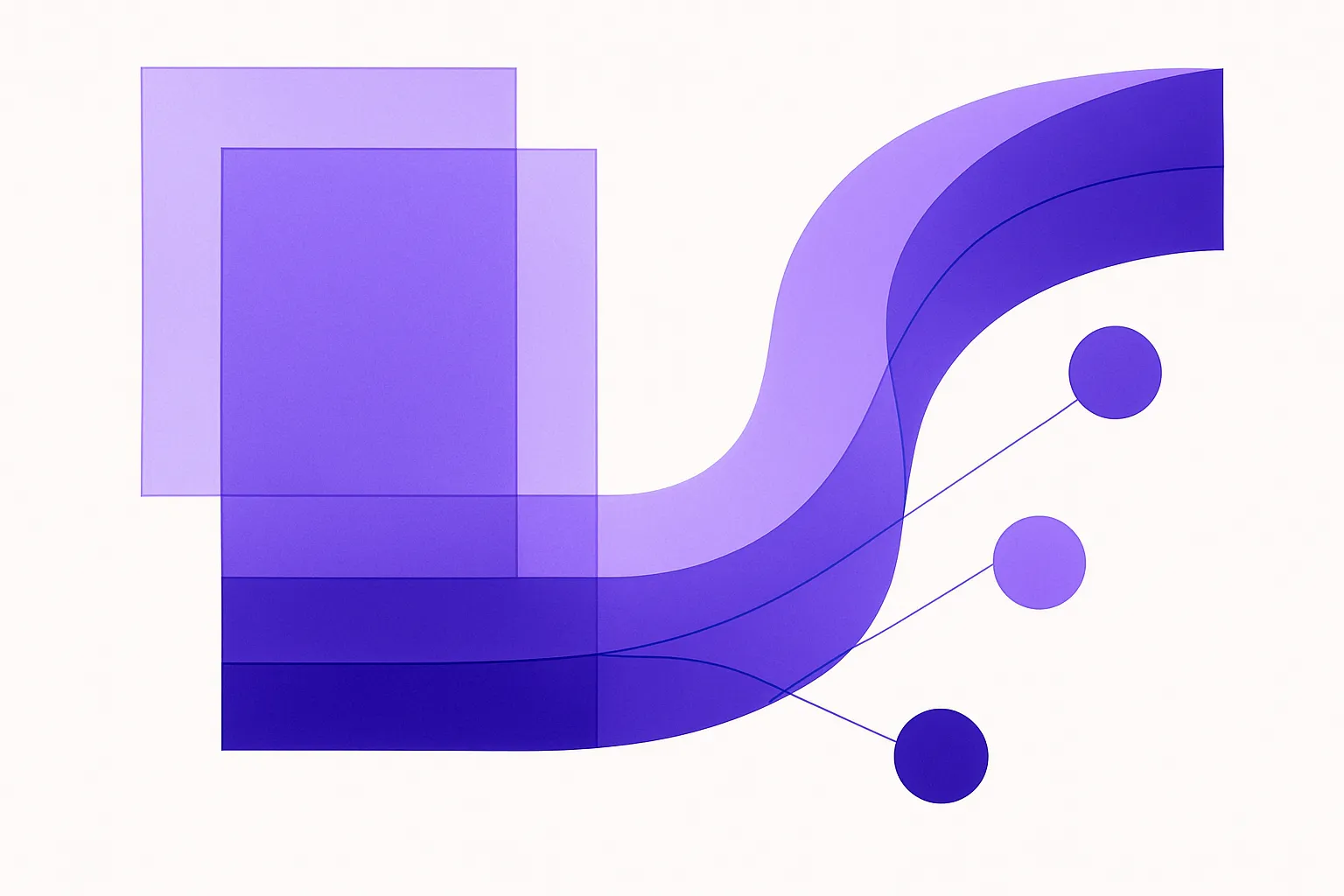 Abstract layered shapes converging into a single flowing line, suggesting drafts built from stored knowledge