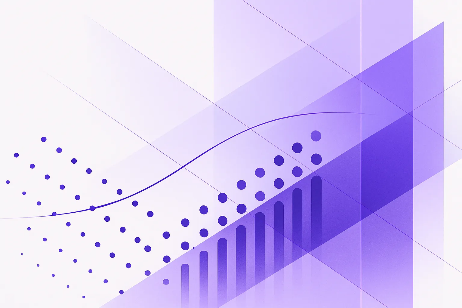 Abstract cover of scattered points gathering into ranked rows that rise towards a single bright line