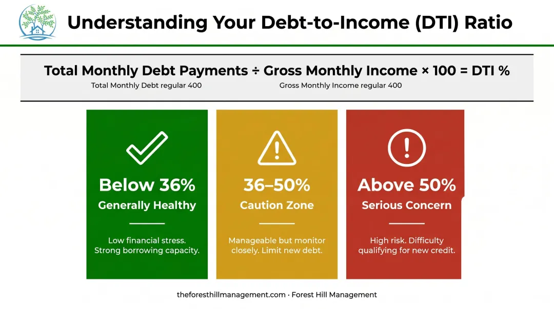 Debt-to-income ratio three-tier benchmark scale with financial health indicators