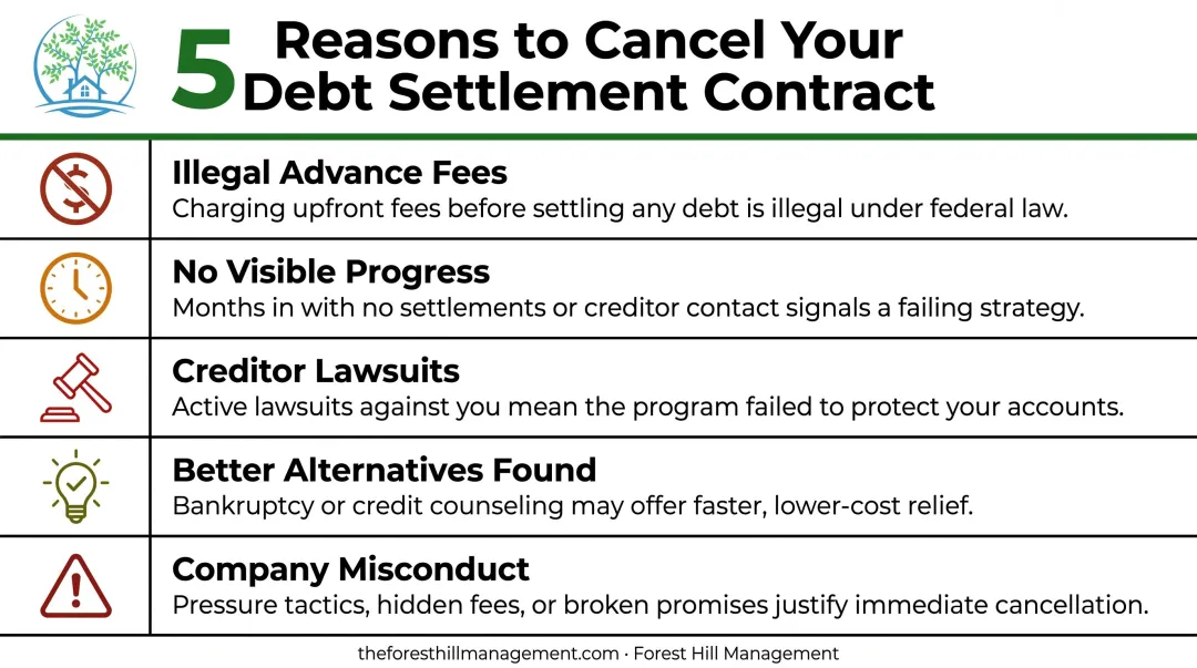 Five common reasons consumers cancel debt settlement contracts with warning signs