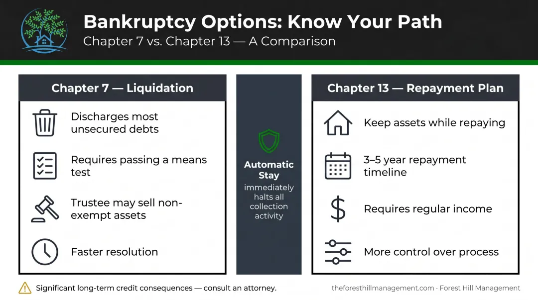 Chapter 7 versus Chapter 13 bankruptcy comparison for debt relief options
