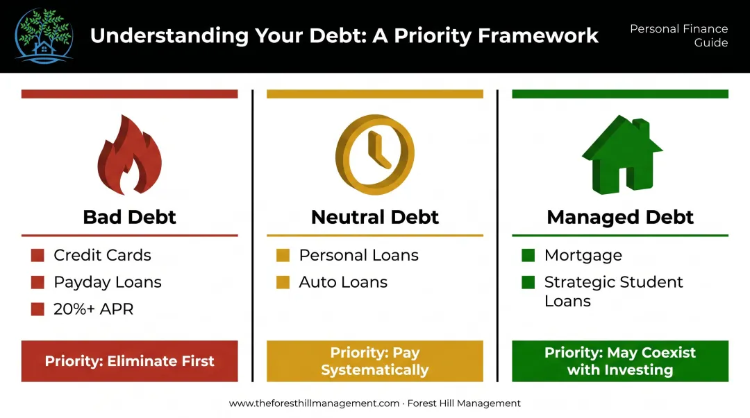 Three-tier debt classification chart bad neutral and managed debt types
