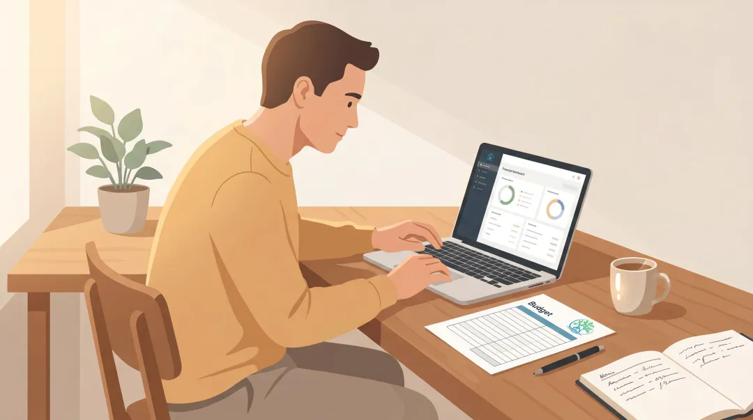 Person sitting at desk reviewing financial plan balancing debt payoff and investments