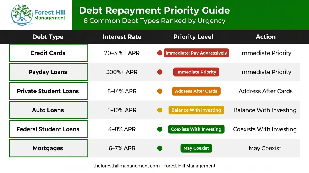 Debt type comparison chart ranking interest rates and repayment priority levels