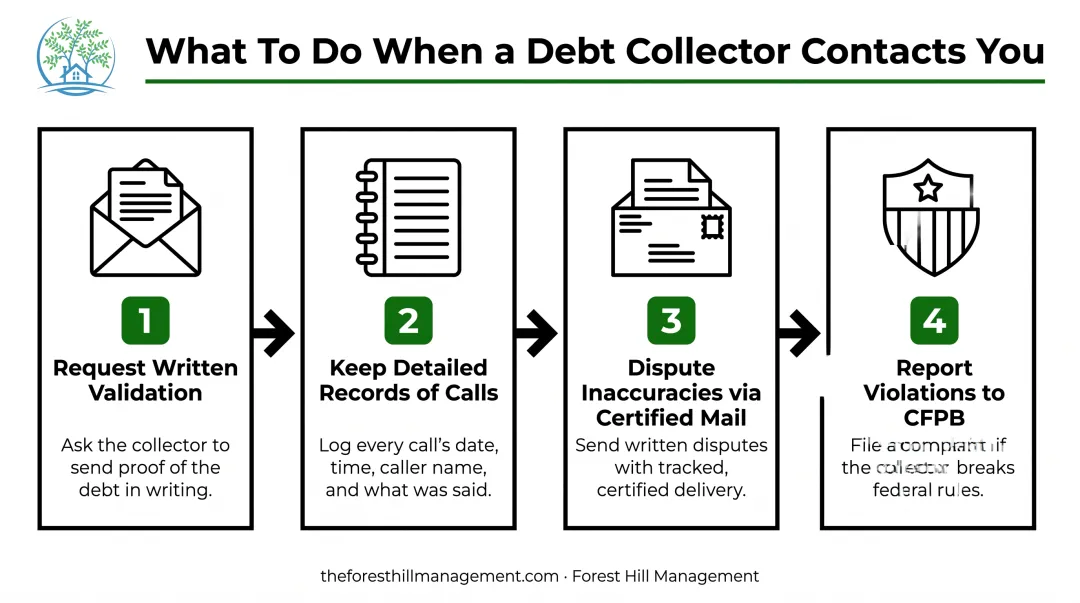 4-step action plan checklist for debt collector contact response