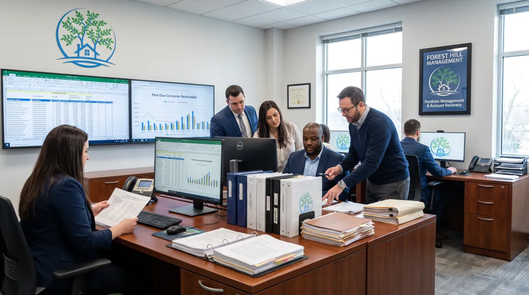 Forest Hill Management team reviewing past-due consumer account portfolios