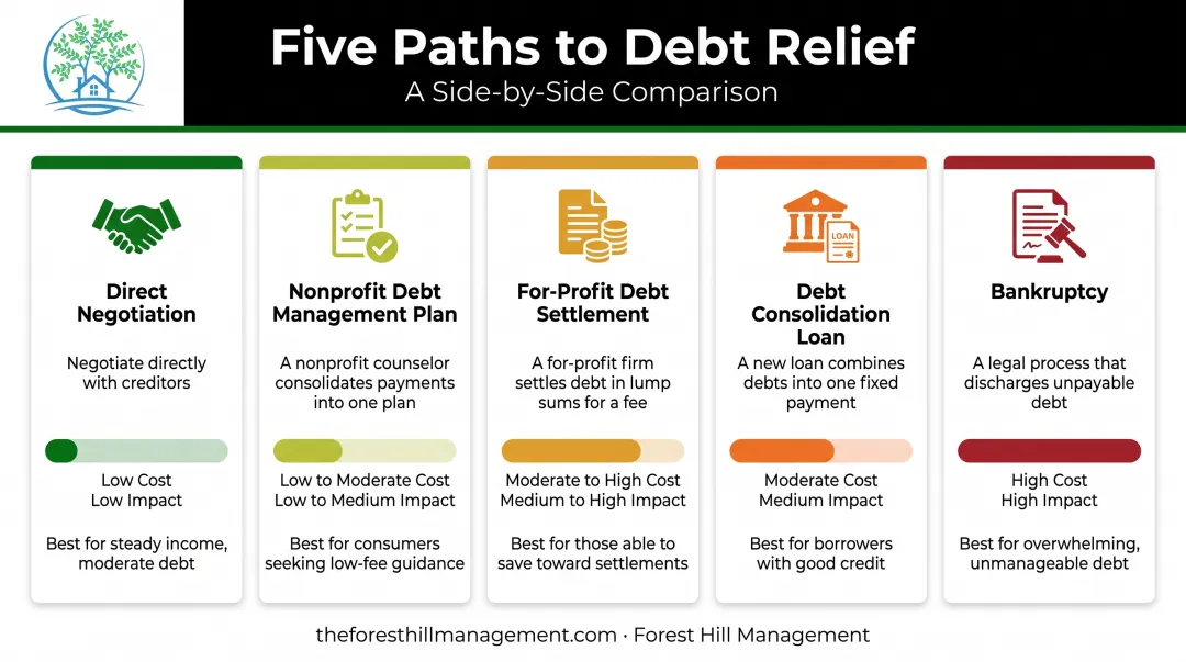 Comparison of five credit card debt relief options available to New York residents