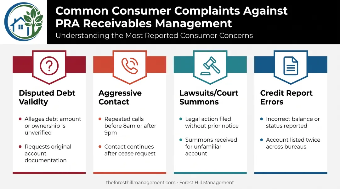 Four common PRA Receivables Management complaint types comparison chart
