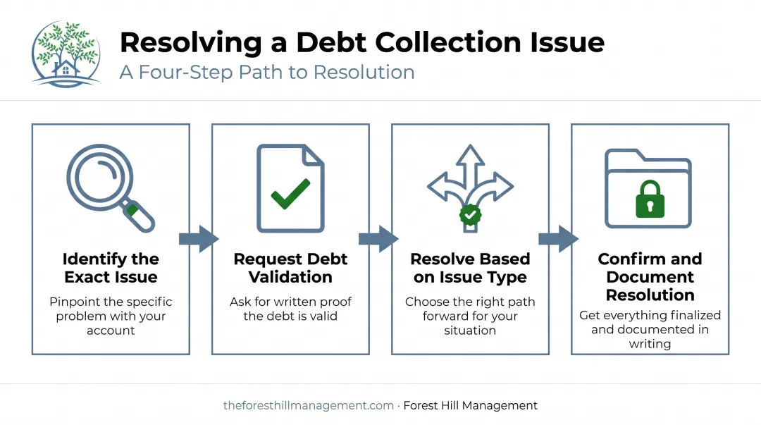 Four-step process for resolving PRA Receivables Management debt disputes