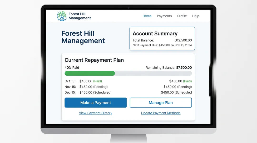 Forest Hill Management online payment portal dashboard interface