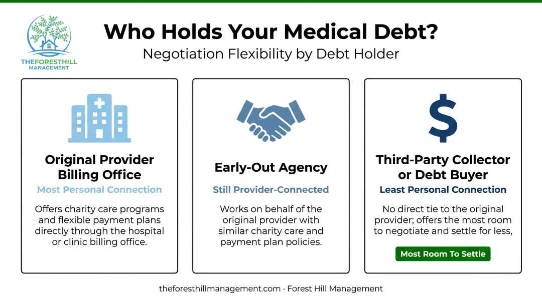 Comparison of negotiation flexibility across three medical debt holder types